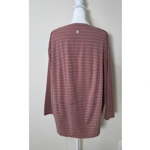 Lululemon Back in Action Striped Long Sleeve Size 12 Top Dusty Rose Women's #875 - Picture 4 of 7